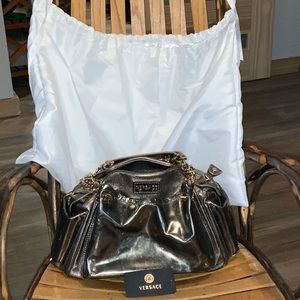 Metallic, silver, authentic Versace shoulder bag